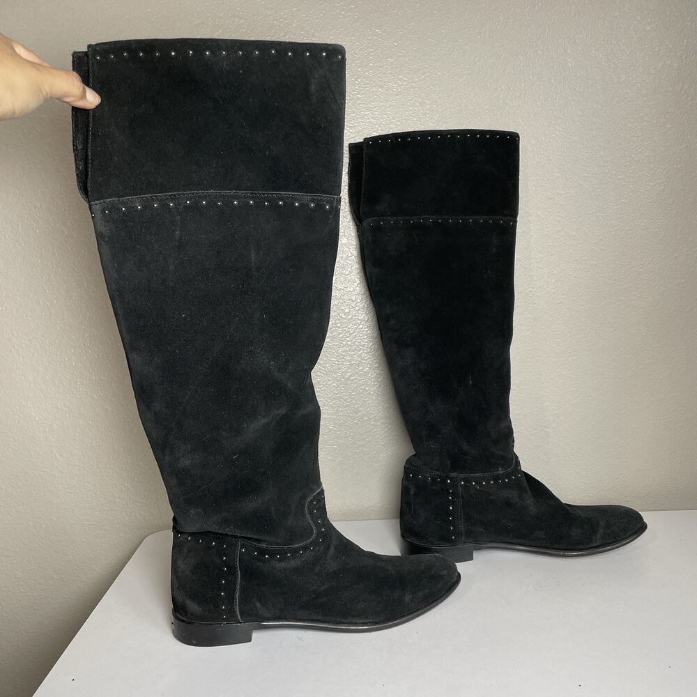 Barney’s New York Black Suede Leather Tall Riding Boot Stud EU 38 US 7.5 India